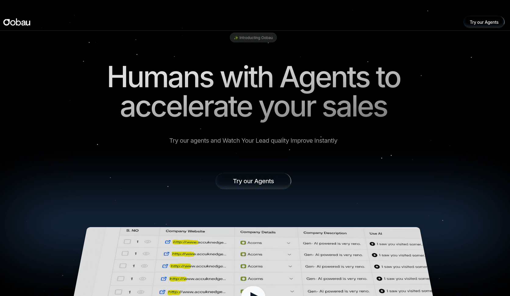 Oobau is a lead generation platform that automates lead qualification using data from 75+ sources. It offers tools like LinkedIn campaigns and email warm-ups to boost sales and productivity. With both DIY and done-for-you models, Oobau helps businesses optimize growth and decision-making.